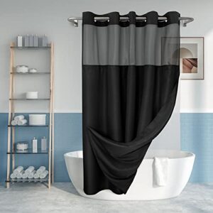 no hook slub textured shower curtain with snap-in peva liner set - 71" x 74"(72"), hotel style with see through top window, machine washable & water repellent fabric, black, 71x74