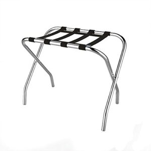 Chrome Folding Luggage Rack and Suitcase Stand- Durable Folding Bag Holder with Black Nylon Straps by Lavish Home