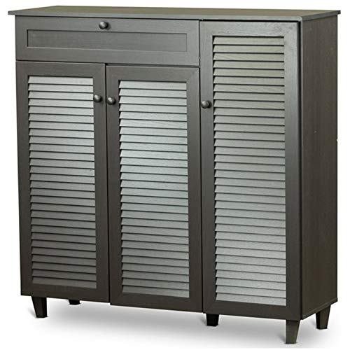 BOWERY HILL Contemporary 3 Door Shoe Cabinet in Dark Brown