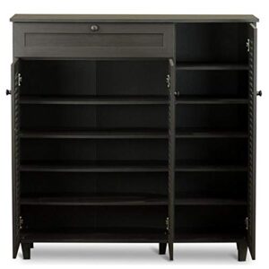 BOWERY HILL Contemporary 3 Door Shoe Cabinet in Dark Brown