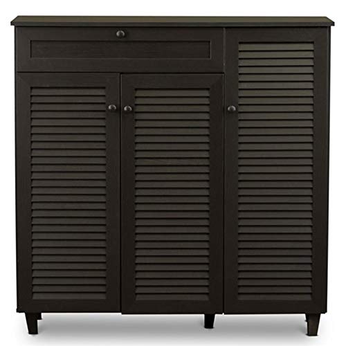 BOWERY HILL Contemporary 3 Door Shoe Cabinet in Dark Brown