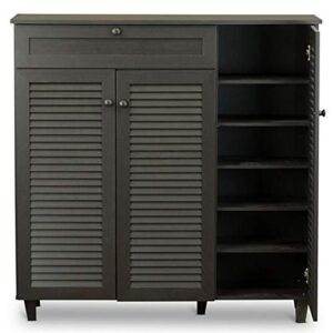 BOWERY HILL Contemporary 3 Door Shoe Cabinet in Dark Brown