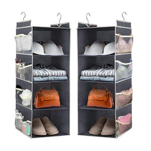 cazyhome 4-shelf hanging closet organizers and storage, 12 pockets on both sides, 2 pack, non-woven closet storage shelves, gray