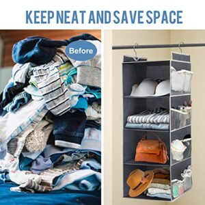 CazyHome 4-Shelf Hanging Closet Organizers and Storage, 12 Pockets on Both Sides, 2 Pack, Non-Woven Closet Storage Shelves, Gray