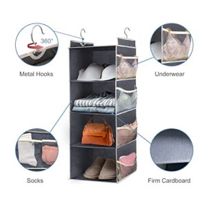 CazyHome 4-Shelf Hanging Closet Organizers and Storage, 12 Pockets on Both Sides, 2 Pack, Non-Woven Closet Storage Shelves, Gray