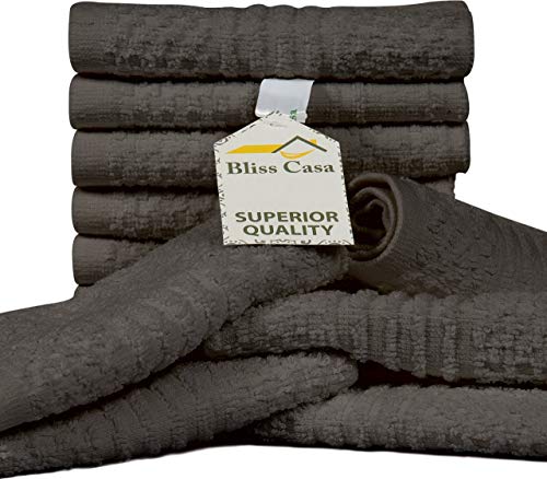 Bliss Casa Grey Washcloths Set (12 x 12 Inch, 12 Pack) – 100% Cotton Washcloths for Face, Highly Absorbent Soft Face Towels, and Quick Drying Fingertip Towels for Daily Use (Emerson, Grey)