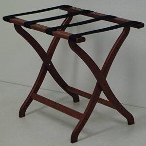 wooden mallet designer curve leg luggage rack,black straps, mahogany