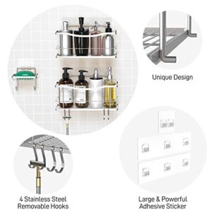 GeekDigg Shower Caddy, Shower Organizer with Soap Holder 3 Pack, Wall Mounted Stainless Steel Rustproof Drill-Free Self Adhesive Shower Shelves with Hooks for Bathroom & Kitchen (Silver)