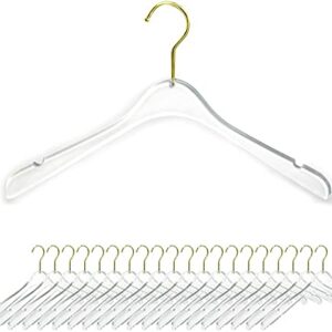 tonchean 20 Pack Quality Acrylic Clear Hangers Acrylic Crystal Clothes Hangers with Swivel Hook Gold Clear Hangers with Non-Slip Notches for Suit Coat Sweater Jacket Blouse Dress