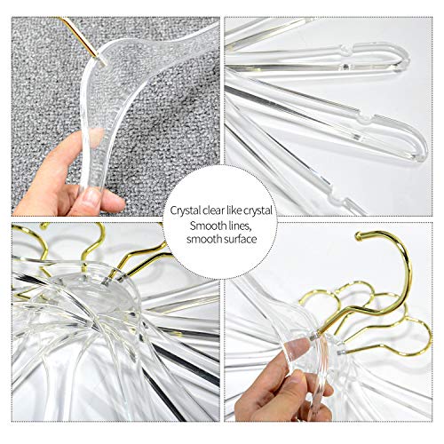 tonchean 20 Pack Quality Acrylic Clear Hangers Acrylic Crystal Clothes Hangers with Swivel Hook Gold Clear Hangers with Non-Slip Notches for Suit Coat Sweater Jacket Blouse Dress