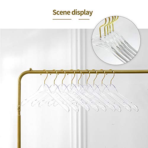 tonchean 20 Pack Quality Acrylic Clear Hangers Acrylic Crystal Clothes Hangers with Swivel Hook Gold Clear Hangers with Non-Slip Notches for Suit Coat Sweater Jacket Blouse Dress