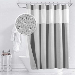 yimobra waffle shower curtain sets with liner, heavyweight fabric with 12 hooks, water-repellent, washable, mesh top window, 72 "x 72", gray