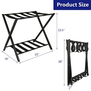 Folding Luggage Rack Suitcase Stand with Storage Shelf for Guest Room Bedroom Hotel, Black (1)