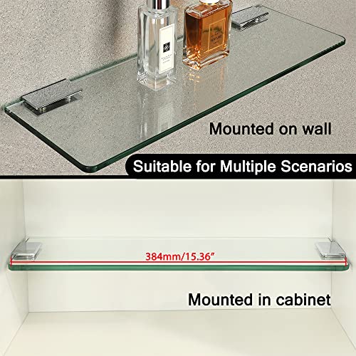 SAYAYO Floating Glass Shelves for Bathroom, Tempered Glass Shelf for Wall 15 x 5 Inch 1 Pack, Clear