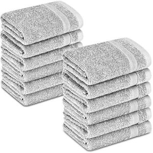adobella 12 luxury washcloths, 100% cotton, super soft, absorbent and quick drying, baby and body wash clothes, 13 x 13 inches, small fingertip face towel for bathroom, white (pack of 12)