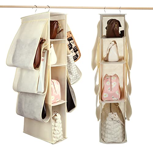 Woanger 2 Pieces Hanging Purse Handbag Organizer 10 Pockets Nonwoven Purse Storage Closet Bag Organizer Handbag Closet Purse Holder for Wall Women Organization Wardrobe Accessories Storage Bag