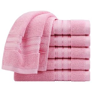 PiccoCasa Hand Towels for Bathroom 13 x 29 Inches 100% Cotton (6 Pack), Soft & Highly Absorbent Oversized Cotton Guest Towels for Hotel Spa, Face Towels Washcloth Pink