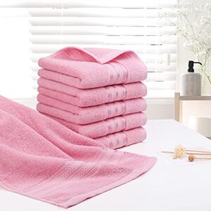 PiccoCasa Hand Towels for Bathroom 13 x 29 Inches 100% Cotton (6 Pack), Soft & Highly Absorbent Oversized Cotton Guest Towels for Hotel Spa, Face Towels Washcloth Pink