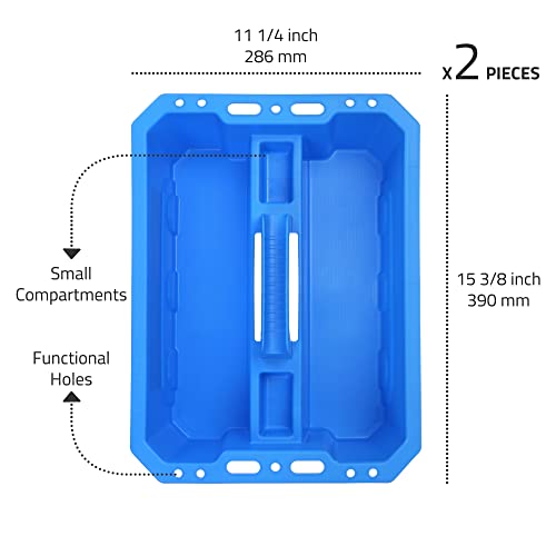 CANOPUS Storage Tray Tote with Functional Holes 2 PCs Plastic Cleaning Caddy with Handle, Portable Cleaners Caddy, Undersink Storage for Kitchen, Shoe Cleaning Box, Cleaning Products Organizer, Blue