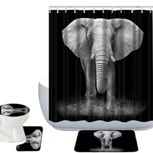 amagical elephant art black and white photography 16 piece shower curtain set bath mat set non slip bathroom mat contour rug mat toilet cover shower curtain with 12 hooks