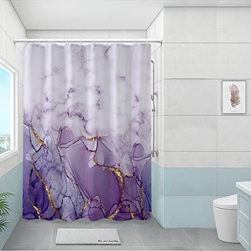 Uiiooazy Marble Bathroom Shower Curtain Purple Gold Fabric Shower Curtains with Hooks Watercolor Abstract Shower Curtain Liner 60x72 inches