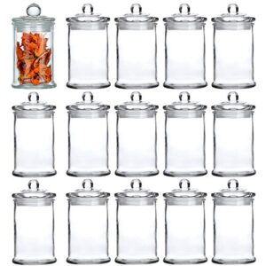 maredash glass apothecary jars, 5 oz bathroom storage organizer with lids - mini glass canisters jar cotton ball holder set of 15