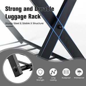 Safstar Folding Luggage Rack with Shoe Shelf, Metal Suitcase Stand, Portable Baggage Holder for Bedroom, Hotel, Guest Room, Black (Set of 2)