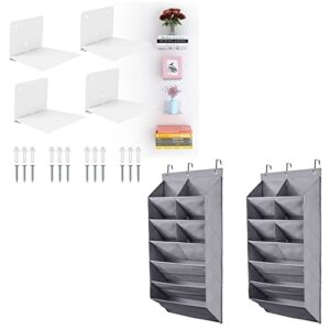 fentec over the door shoe organizer, 2 pack 6-tier hanging shoe organizer invisible floating bookshelf, wall mounted floating bookshelves heavy-duty book organizers