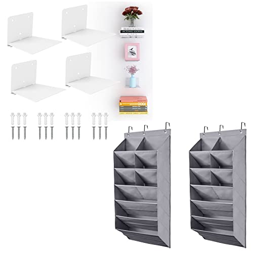 FENTEC Over The Door Shoe Organizer, 2 Pack 6-Tier Hanging Shoe Organizer Invisible Floating Bookshelf, Wall Mounted Floating Bookshelves Heavy-Duty Book Organizers