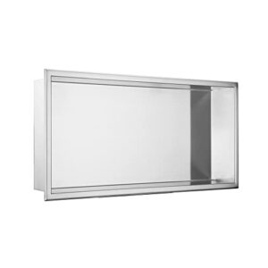 whistler 24 in. x 12 in. x 4 in. square recessed shower wall niche in brushed stainless steel storage for shampoo, soap and other bathroom essentials, sliver
