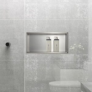 WHISTLER 24 in. X 12 in. X 4 in. Square Recessed Shower Wall Niche in Brushed Stainless Steel Storage for Shampoo, Soap and other Bathroom Essentials, Sliver