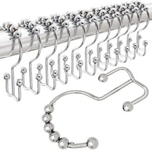 gorilla grip shower curtain hooks, stainless steel rust resistant easy install rings set of 12 decorative ring for bathroom hanging rods, friction free metal hook, bath room accessory, polished chrome