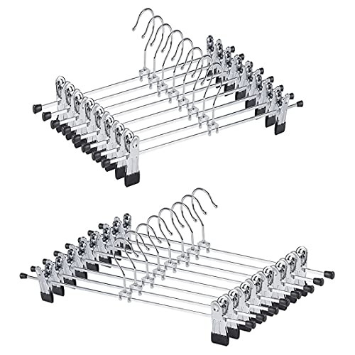 20 Pack Pant Hangers Skirt Hangers with Adjustable Clips Metal Trouser Clip Hangers Slack Hangers Durable Ultra Thin Space Saving Hangers