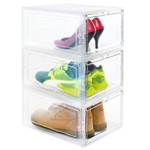 hekmaden shoe storage boxes with front-opening door, clear plastic shoe container for displaying, galifode stackable shoe organizers, x-large (6)