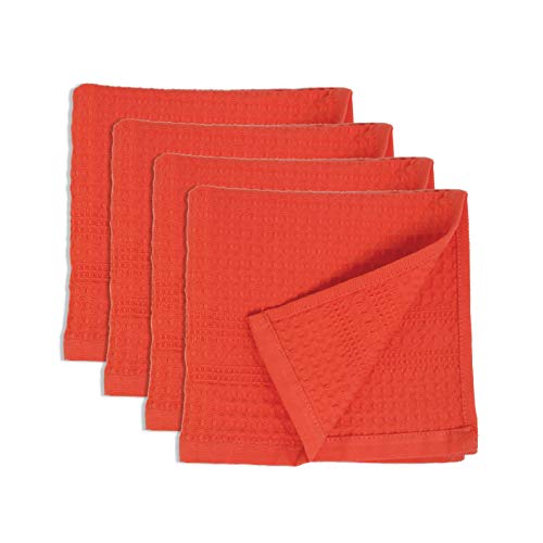 GILDEN TREE Waffle Towel Quick Dry Thin Exfoliating, 4 Pack Washcloths for Face Body, Classic Style (Coral)