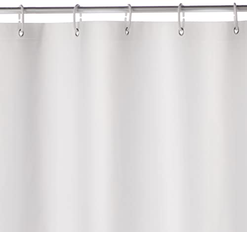 Amazon Basics Water Resistant 8-Gauge PEVA Shower Curtain Liner with Metal Grommets and Plastic Shower Hooks - 72" x 72", White