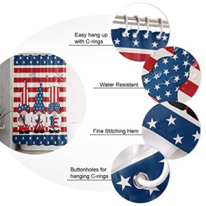 Comforance 4 Pcs Shower Curtain Set with Rug, Independence Day Star Bathroom Curtains Shower Set Toilet Mat Lid Rug Bathroom Sets Shower Curtain Sets with Hooks, Cute Gnomes Red Blue Stripes
