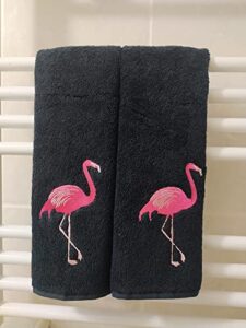2-pack white flamingo fingertip kitchen towels, deluxe premium terry hand towels 100% cotton, 11inchx18inch (black), 11wx18l