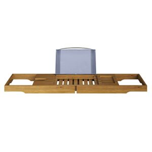 Home-Complete Acacia Bathtub Tray, Natural Wood Tray with Extended Sides,