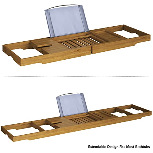 Home-Complete Acacia Bathtub Tray, Natural Wood Tray with Extended Sides,