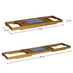 Home-Complete Acacia Bathtub Tray, Natural Wood Tray with Extended Sides,