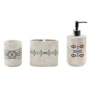 paseo road by hiend accents | spirit valley 3 piece aztec ceramic countertop bathroom accessories set with soap lotion dispenser, tumbler, toothbrush holder, western rustic southwestern style