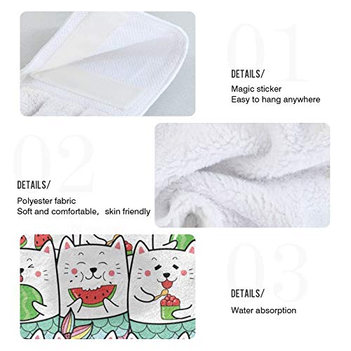 DIGTIA Summer Cat Kitchen Towels 2 Pack Funny Watermelon Hand Towel Bathroom Fruit Cute with Loop 12"x17" Fingertips Towels