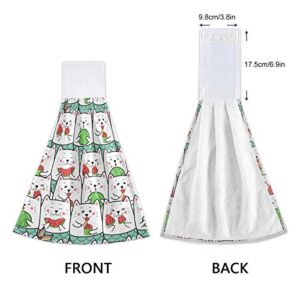 DIGTIA Summer Cat Kitchen Towels 2 Pack Funny Watermelon Hand Towel Bathroom Fruit Cute with Loop 12"x17" Fingertips Towels