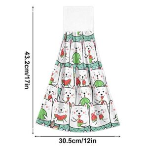 DIGTIA Summer Cat Kitchen Towels 2 Pack Funny Watermelon Hand Towel Bathroom Fruit Cute with Loop 12"x17" Fingertips Towels