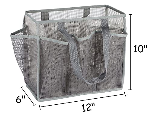 Qimodo Mesh Shower Caddy Tote with V-separated Compartment,Heavy Duty Toiletry Bath Basket Bag for Dorm College Gym Camping (Grey)