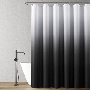 black shower curtain, polyester ombre bath shower curtains for bathroom, textured fabric waterproof shower curtain liner with 12 hooks,machine washable（72 x 72 inch,black）