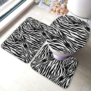 kiorpeel zebra print bathroom rugs set bath mat 3 piece set anti-slip absorbent, for bathroom toilet living room home decor, one size