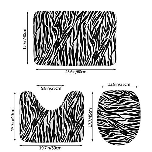 KiOrPeel Zebra Print Bathroom Rugs Set Bath Mat 3 Piece Set Anti-Slip Absorbent, for Bathroom Toilet Living Room Home Decor, One Size