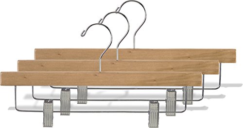 The Great American Hanger Company Wooden Pant Hanger w/Adjustable Cushion Clips, Box of 50 Flat Wood Bottom Hangers w/Natural Finish and Chrome Swivel Hook for Jeans Slacks or Skirt